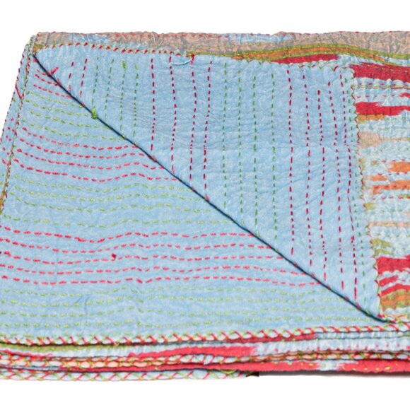 Taj Hotel Home Decor Kantha Cotton Throw | 1-Piece | Multicolor | 50"x70" - Picture 2 of 3